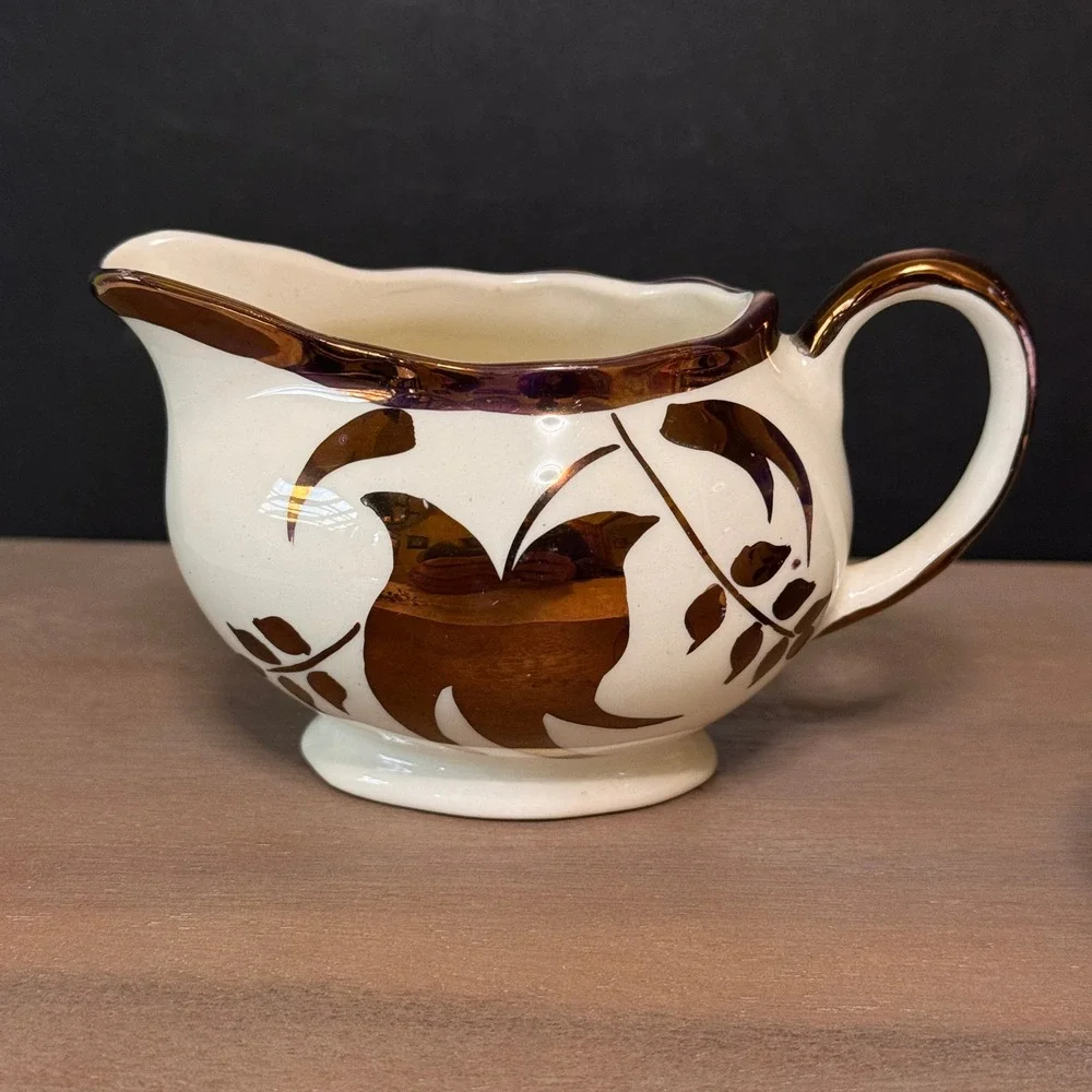 Lancaster Sandland England Copper Luster Cream and Sugar Set Leaf Design Vintage